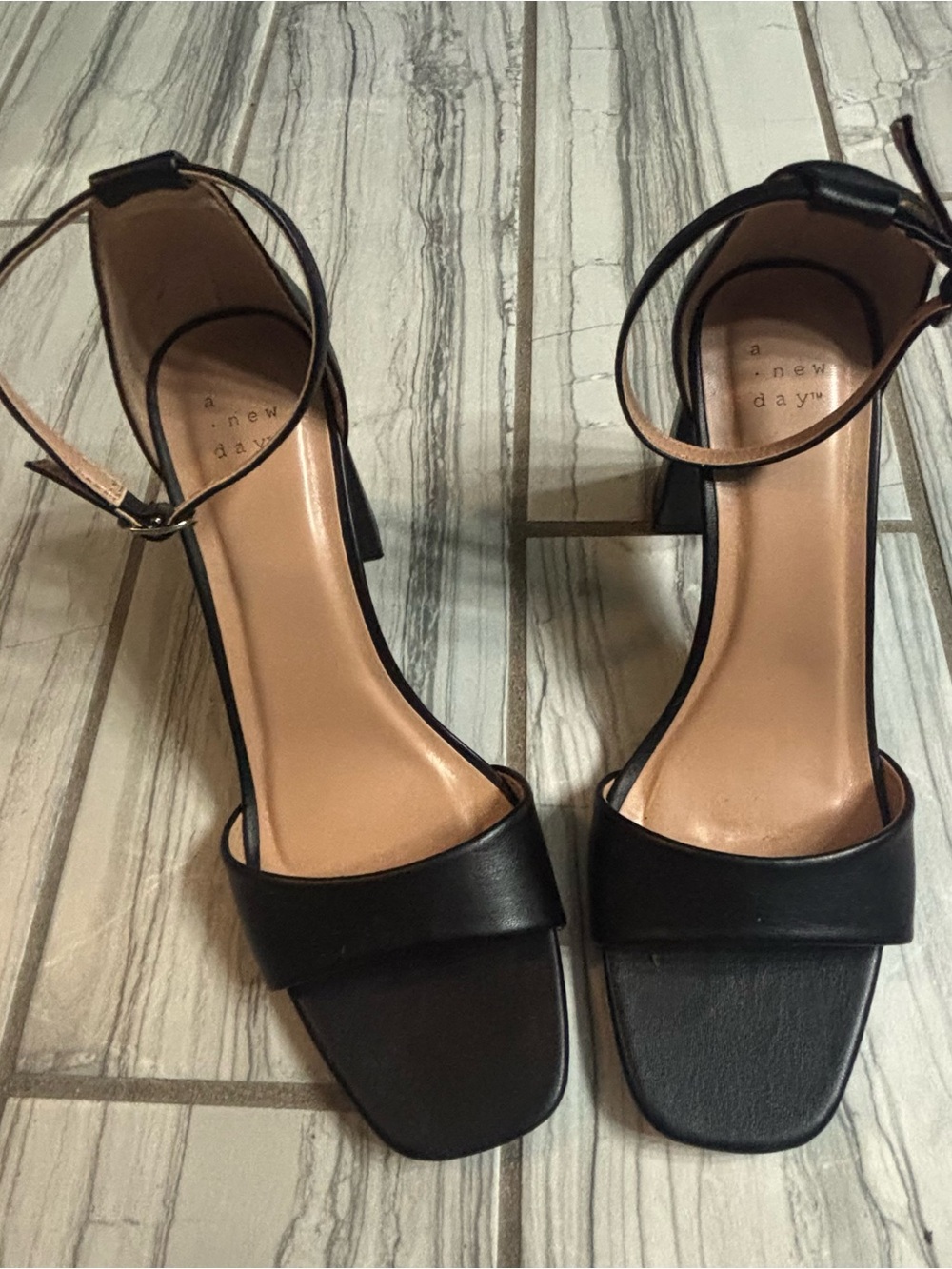 a new day Black Ankle-Strap Block Heel Sandals